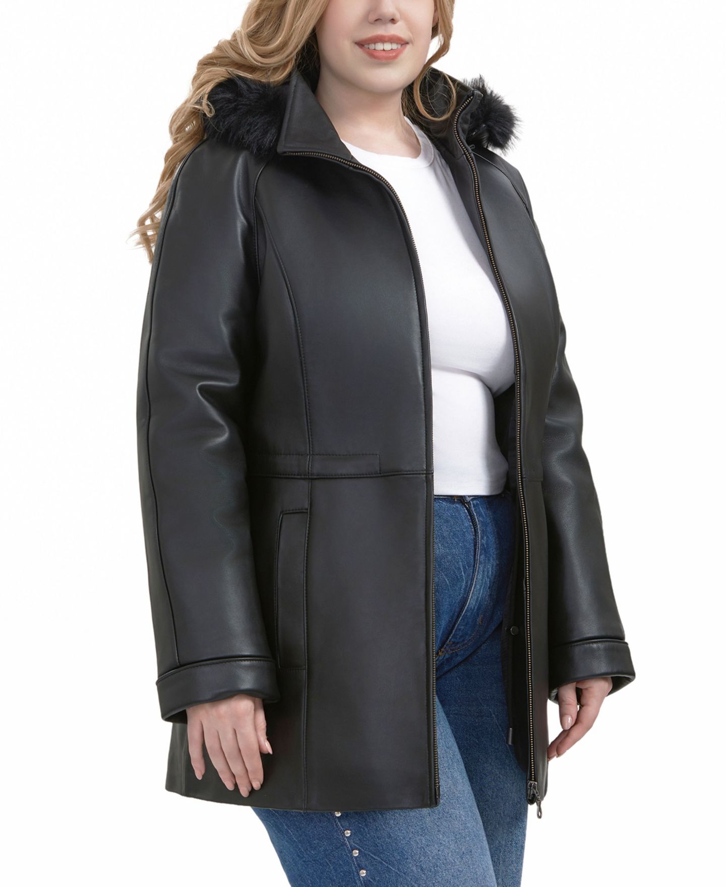 Женская куртка BGSD Plus Size Uzima Leather Hooded Parka, цвет: Чёрный — фото 6