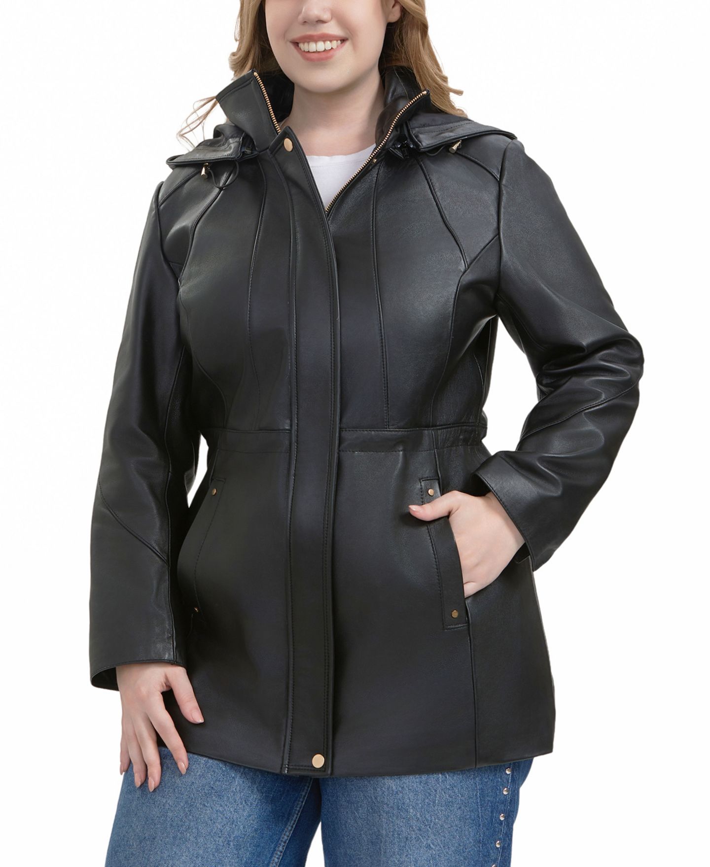 Женская куртка BGSD Plus Size Elena Leather Parka, цвет: Чёрный — фото 4