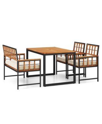 4 PCS Acacia Wood Patio Dining Set w/ 1 Rectangular Table 1 Loveseat & 2 Armchairs