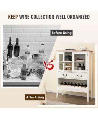 2-Door Liquor Coffee Bar Cabinet Freestanding Buffet Sideboard Wine Rack Drawers