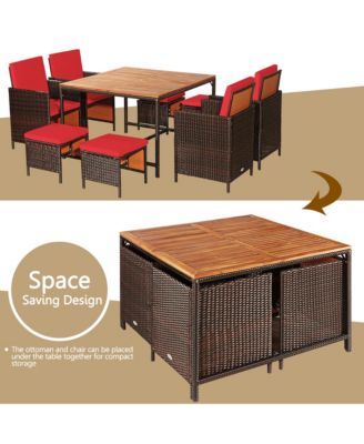 9PCS Rattan Wicker Dining Set Patio Outdoor Furniture Set w/ Cushion