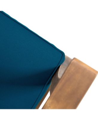 Acacia Wood Outdoor Lounge Chair with Blue Cushions