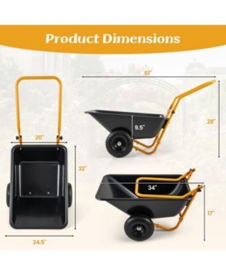 Dual-Wheel Wheelbarrow Garden Utility Cart with Pneumatic Tires-Black