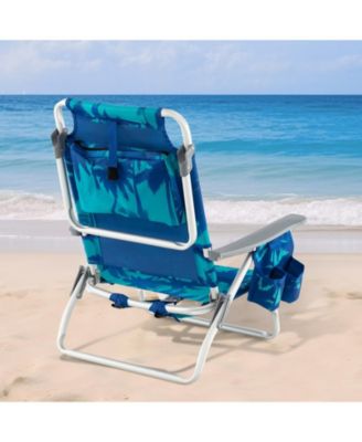 2 Pieces Folding Backpack Beach Chair with Pillow-Peacock Blue