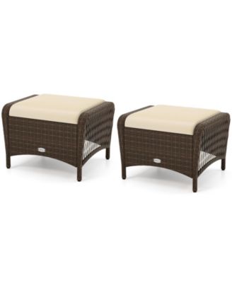 Set of 2 Outdoor Patio PE Wicker Ottomans with Removable Cushions