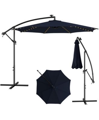 10 FT Offset Patio Umbrella Solar Powered Cantilever Umbrella w/ 112 LED Lights