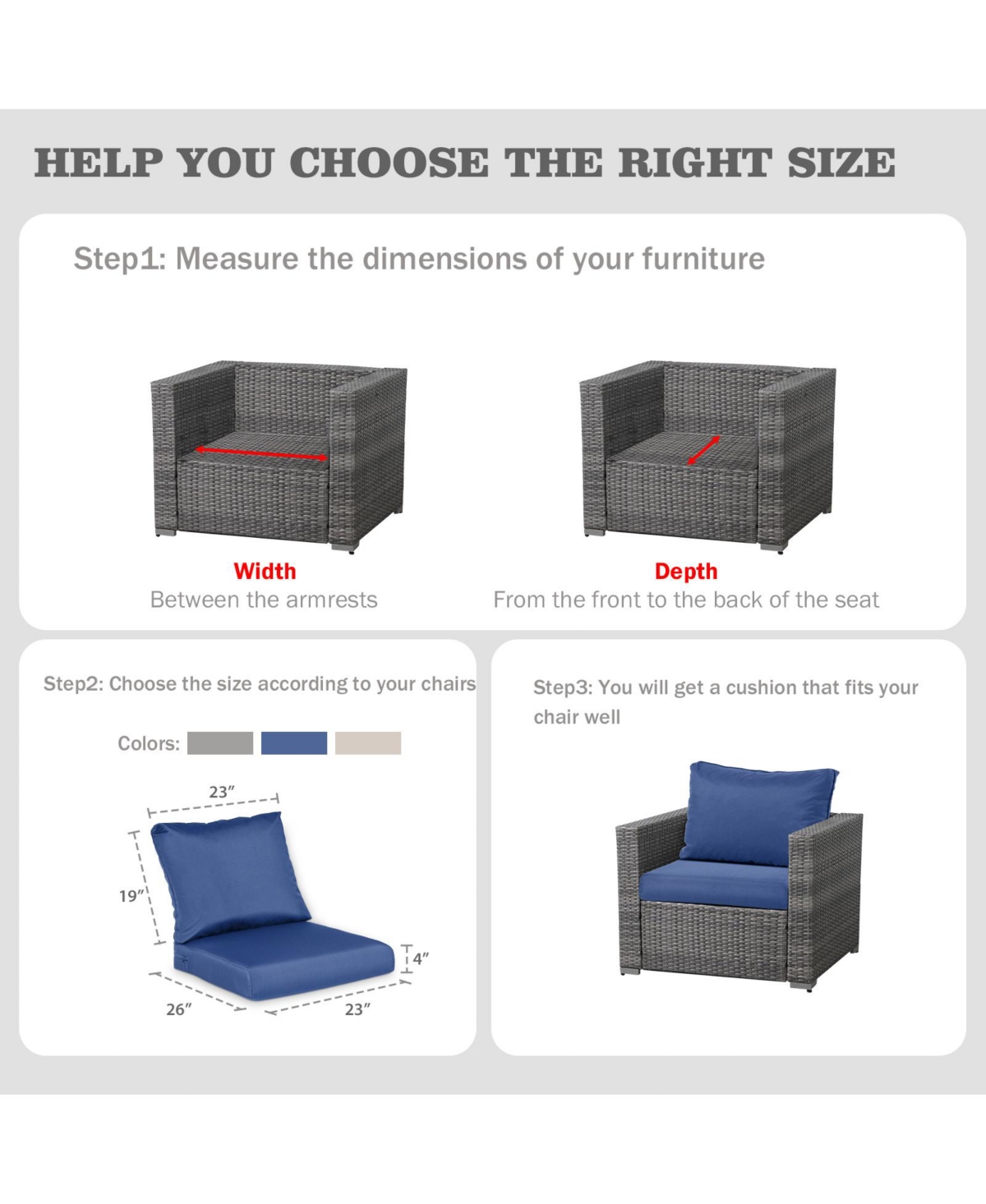 Aoodor Outdoor Chair Cushions Set of 2, 23"x26", Water Resistant Deep Seat with Handle & Adjustable Straps.