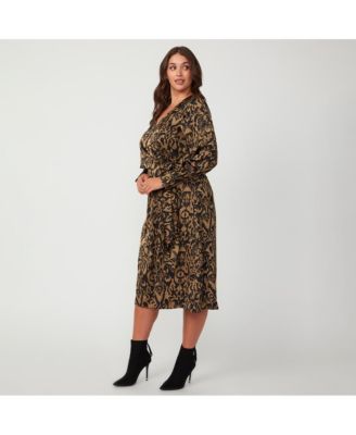 Plus Size Serenity Satin Neutral Black Beige Midi Wrap Dress