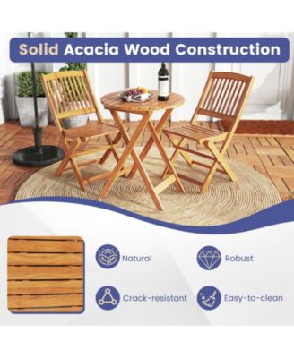3 Pieces Acacia Wood Patio Folding Bistro Set with Soft Cushions