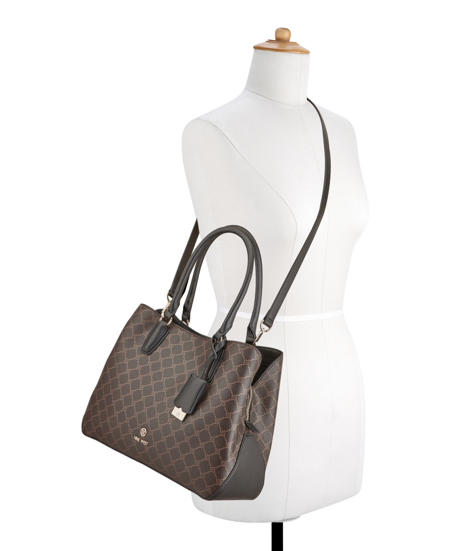 Женская сумка Nine West Lakelyn Triple Compartment Carryall, цвет: Коричневый / Чёрный — фото 5