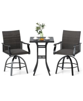 3 Pieces PE Wicker Patio Swivel Bar Set with Quick-Drying Foam-Black