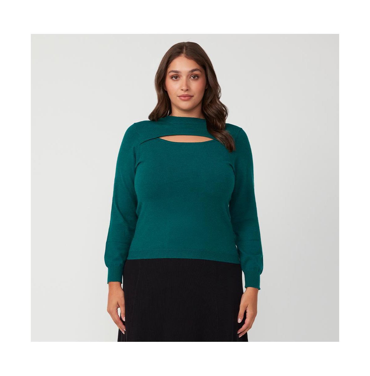 Plus Size Cadence Beige Turtle Neck Sweater Knit - Forest green