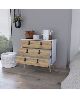 Wooden Three Drawer Dresser for Clothes and Bedroom Storage