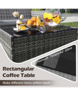 4 Piece Patio Rattan Conversation Set with Cozy Seat Cushions-Light Gray