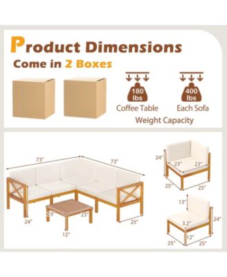 Outdoor 6 Pieces Acacia Wood Patio Sectional Furniture Set