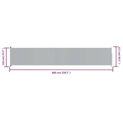 Patio Retractable Side Awning 46.1"x236.2" Gray