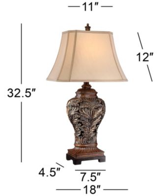 Traditional Table Lamps 32.5" Tall Set of 2 Bronze Curling Leaves Tan Rectangular Shade for Living Room Family Bedroom Bedside