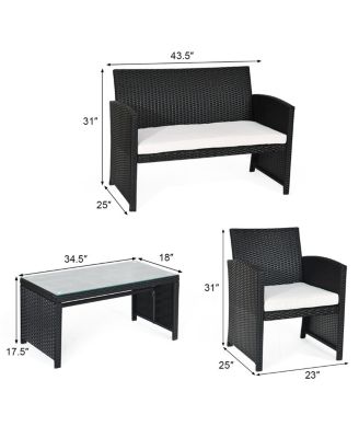 4PCS Rattan Patio Conversation Set Outdoor w/ Coffee Table Cushioned Sofa