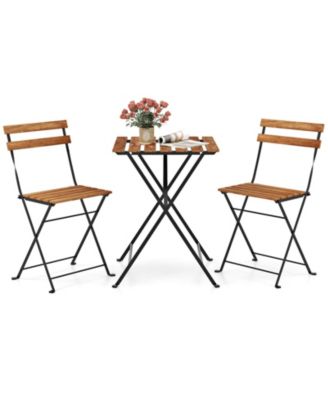 3 Piece Patio Acacia Wood Bistro Set with Slatted Seat and Tabletop-Brown