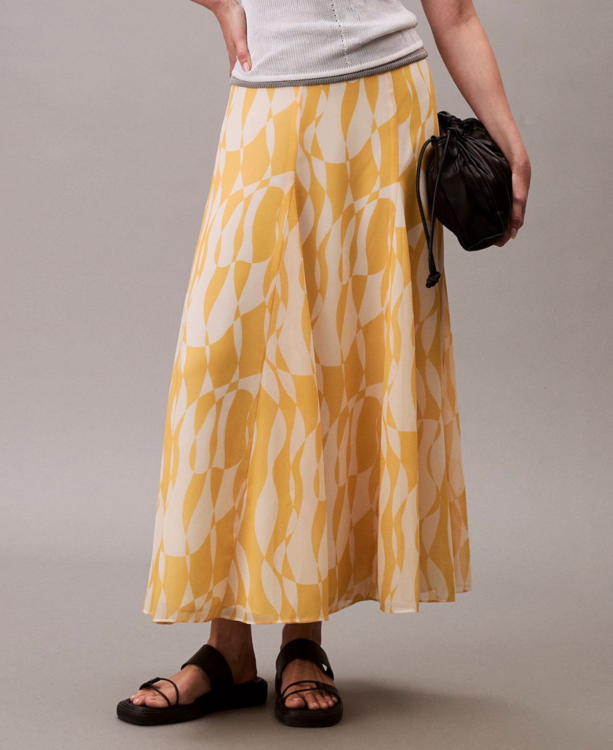 Women's Printed Chiffon Midi Skirt - Lemon Amber