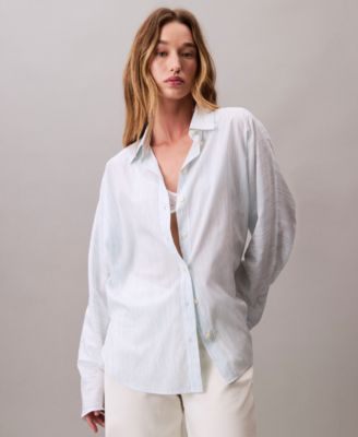 Calvin Klein - Women's Long Sleeve Striped Button-Down Shirt
