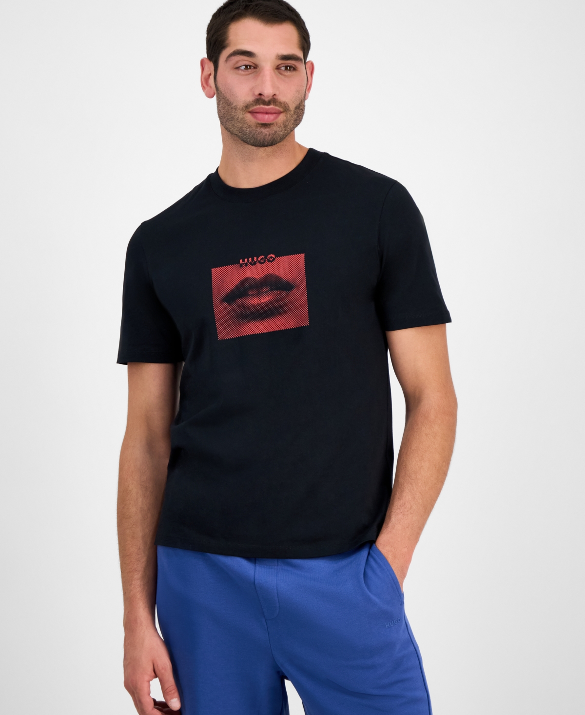 Hugo by Hugo Boss Men's Deterni Short Sleeve Crewneck Lips Graphic T-Shirt - Black