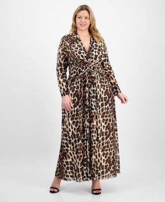 Anne Klein Plus Size Printed Mesh Long-Sleeve Maxi Dress - Macy's