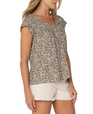 Petite Printed Tie-Back Dolman-Sleeve Top