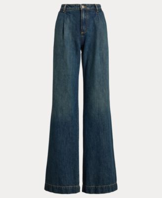 Women's High-Rise Pleated Wide-Leg Jeans