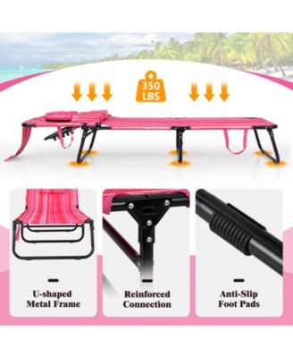 Beach Chaise Lounge Chair with Face Hole and Removable Pillow-Hot Pink