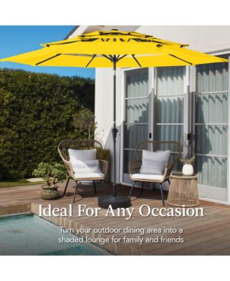 10ft 3-Tier Patio Umbrella, Market Sun Shade w/ Tilt Adjustment, Easy Crank