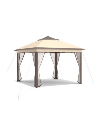 2-Tier Pop-Up Gazebo Tent Portable Canopy Shelter Carry Bag Mesh-Brown