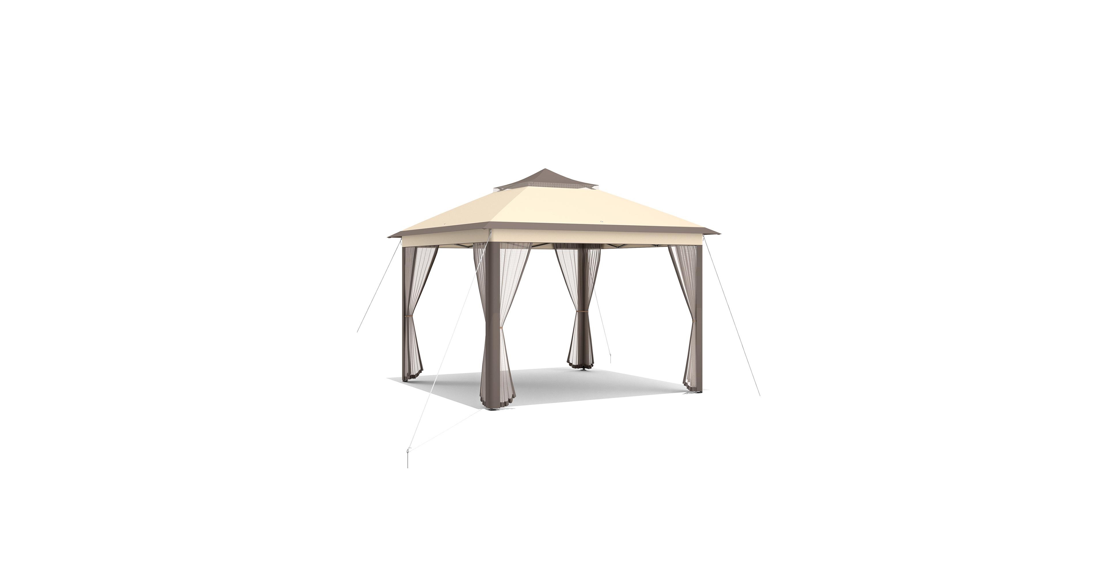 2-Tier Pop-Up Gazebo Tent Portable Canopy Shelter Carry Bag Mesh-Brown