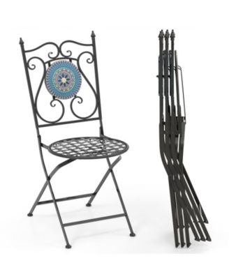 Set of 2 Mosaic Chairs for Patio Metal Folding Chairs-Multicolor