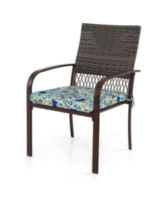 5 Pieces Patio Dining Set 4 Cushioned Rattan Armchairs and Square Table