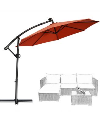 10 Feet 360° Rotation Solar Powered LED Patio Offset Umbrella without Weight Base