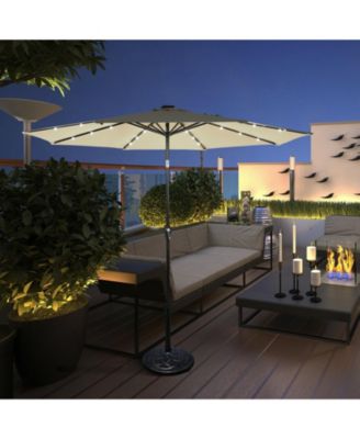 10' Solar LED Lighted Patio Market Umbrella Shade Tilt Adjustment Crank-Tan