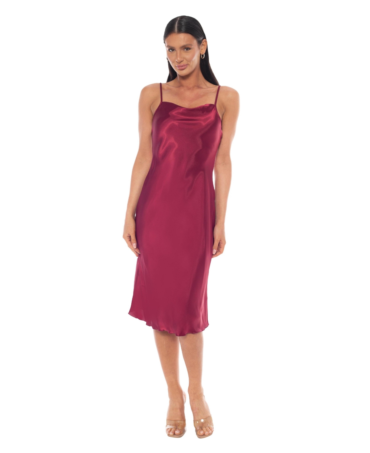 Women's Scoop Neck Satin Midi Dress - Wine