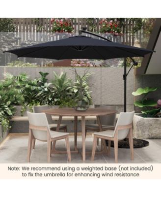 10 Feet Patio Offset Umbrella with 112 Solar-Powered LED Lights-Beige-Navy