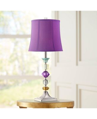Bijoux Modern Chic Bohemian Table Lamps 25.5" High Set of 2 Brushed Nickel Multi Colored Stacked Acrylic Gem Purple Drum Shade for Kids Girls Room Bedroom Bedside House Home - 360 Lighting