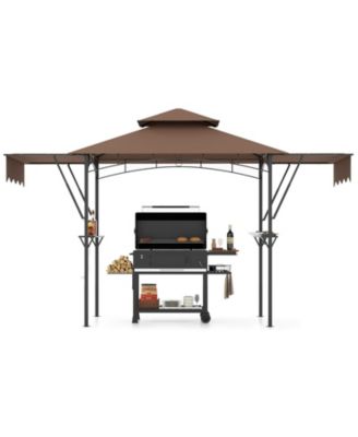 13 x 5 Feet Grill Gazebo with Dual Side Awnings and 2 Shelves Adjustable Shadow-Coffee