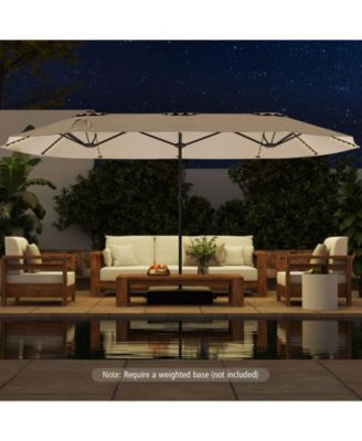 15.5 FT Extra-Large Patio Umbrella with LED Solar Lights and Crank Handle-Beige