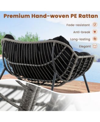 Outdoor Rocking Chair Oversized Patio PE Wicker Egg Chair with Cushion