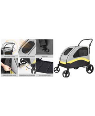 Large Dog Stroller for 2 Dogs Foldable Pet Travel Carrier Zipper Divider 4 Wheels