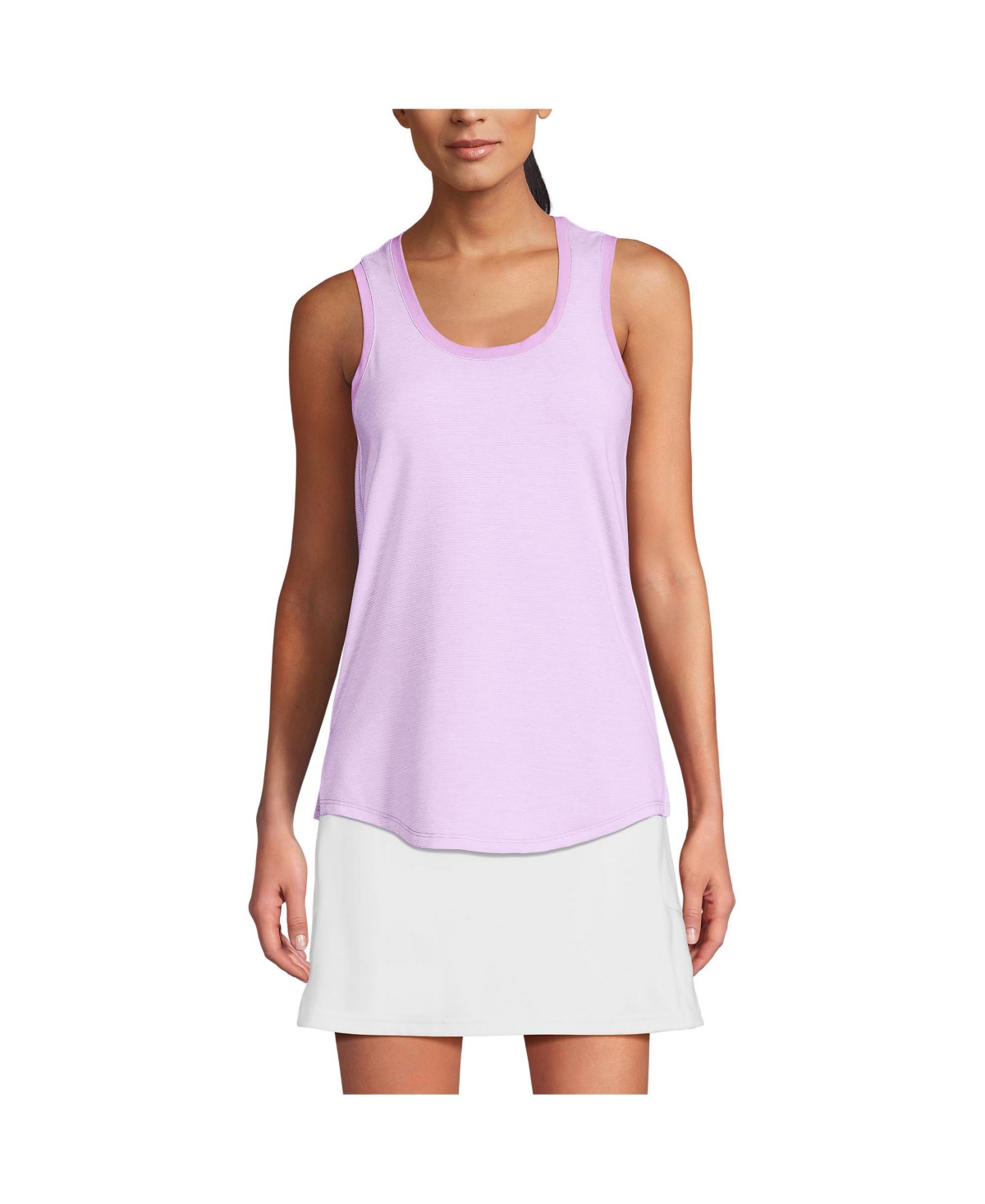 Women's Sleeveless Power Performance Scoop Neck Curved Hem Tunic Tank - Deep sea navy/white stripes