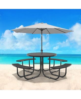Round Outdoor Steel Picnic Table 46" with umbrella pole