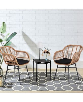 3 Pieces Of Luxury Outdoor Wicker Furniture ,Patio Bistro Style Table And Chair Combination,Weather-resistant PE Wicker Weave