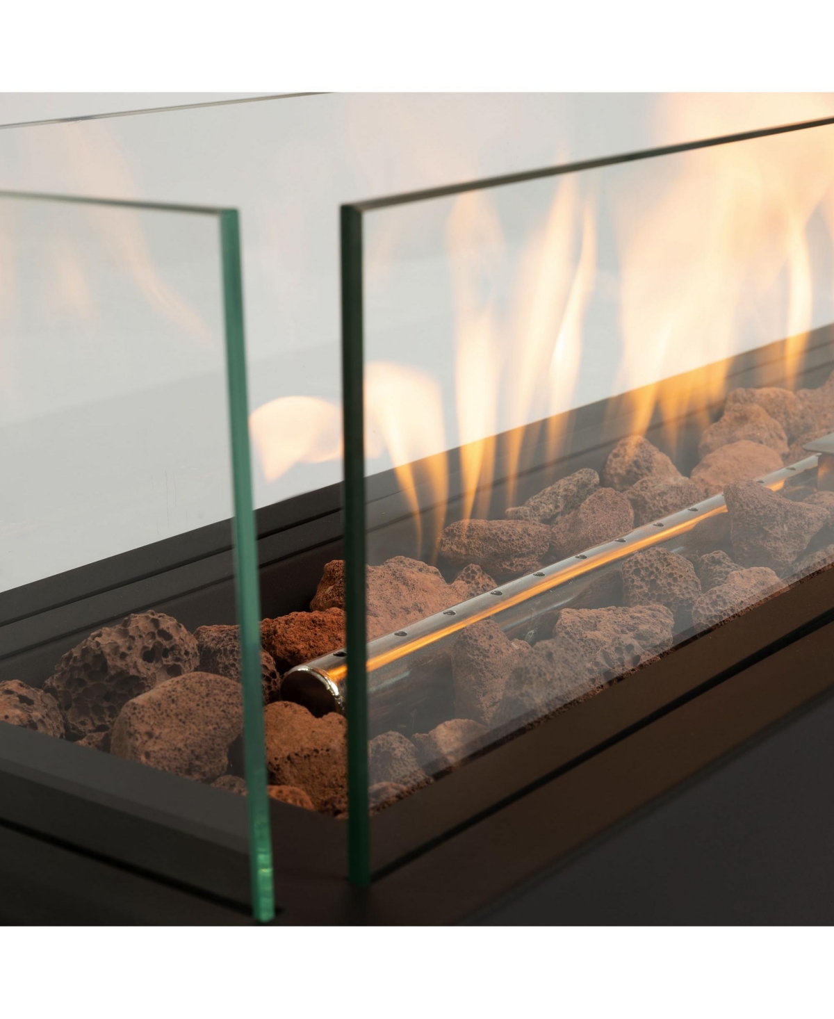 28 in. Tabletop Fire Pit, Propane Gas Fire Pit with Quick Connect Joint, Glass Wind Guard and Lava Rock