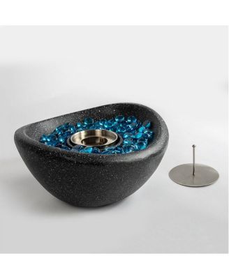 11 in. W Direct Vent Portable Concrete Ethanol Tabletop Fireplace in White and Blue