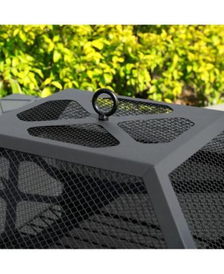 32 in. Outside Portable Metal Wood Burning Fire Pit Square Fire Pits and Outdoor Fireplaces for Patio, Camping